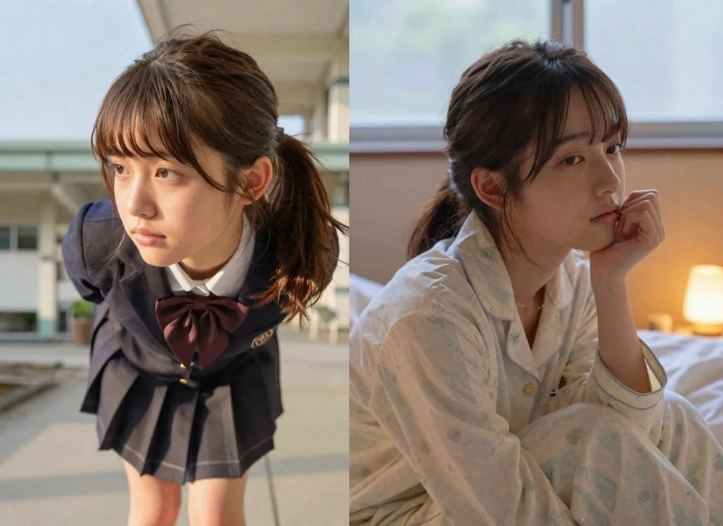 健全なビフォアアフター（昼と夜パジャマ）