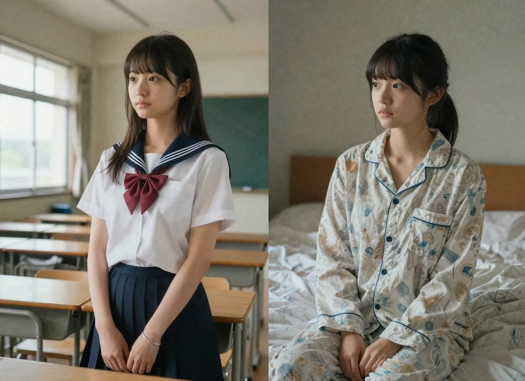 健全なビフォアアフター（昼と夜パジャマ）