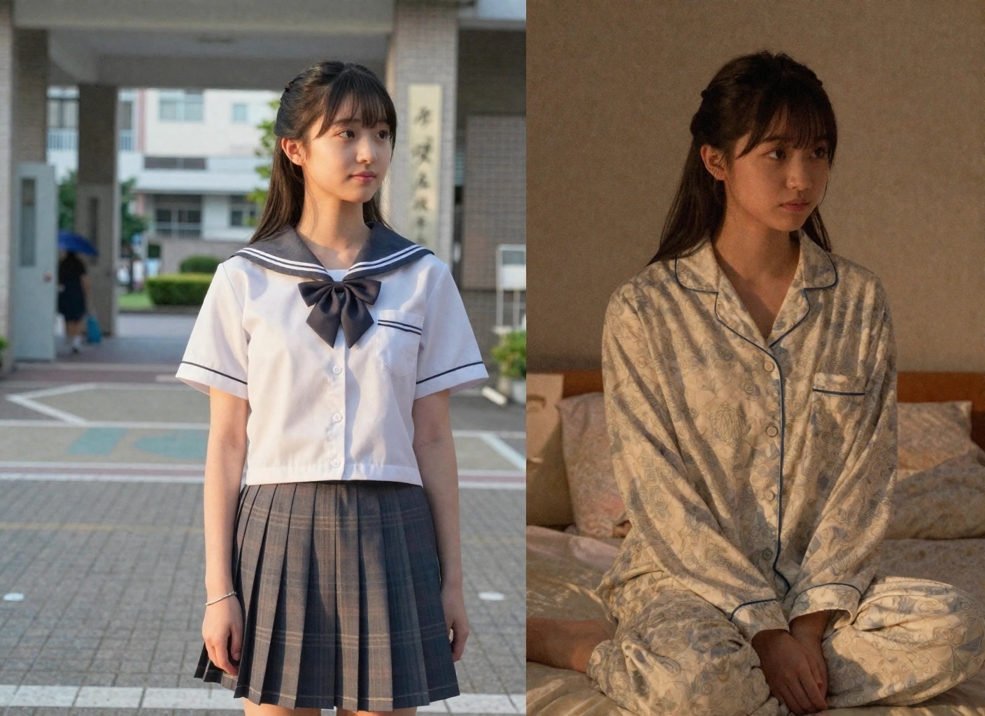 健全なビフォアアフター（昼と夜パジャマ） | の人気AIイラスト・グラビア