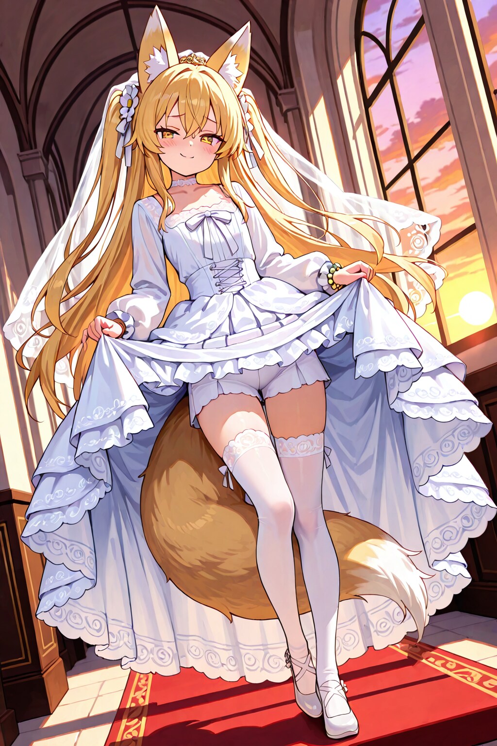 Mira has shorts under her wedding dress