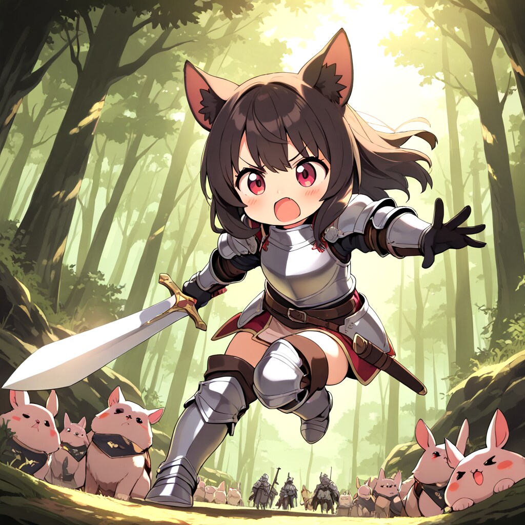 魔王軍の恐ろしいモンスターの急襲を受けるケモミミ騎士