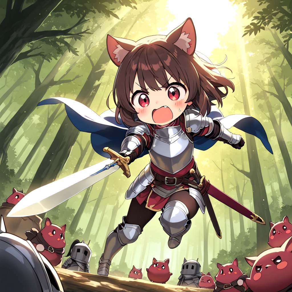 魔王軍の恐ろしいモンスターの急襲を受けるケモミミ騎士