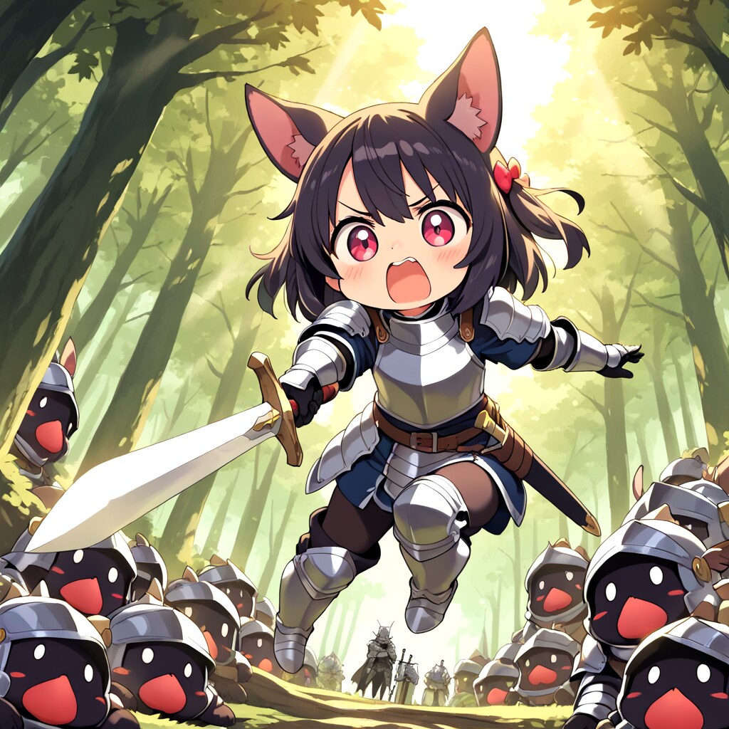 魔王軍の恐ろしいモンスターの急襲を受けるケモミミ騎士