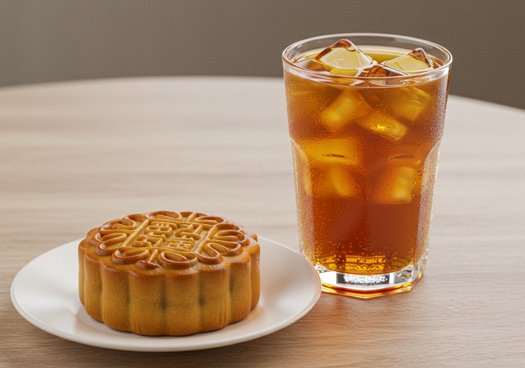 デザートの月餅とウーロン茶