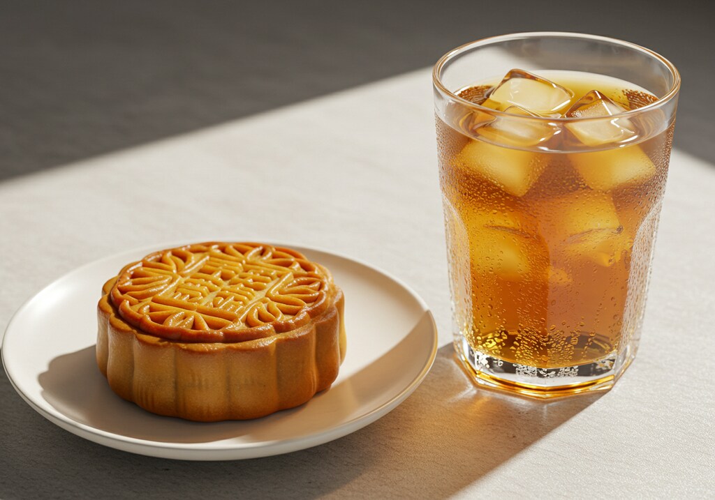 デザートの月餅とウーロン茶