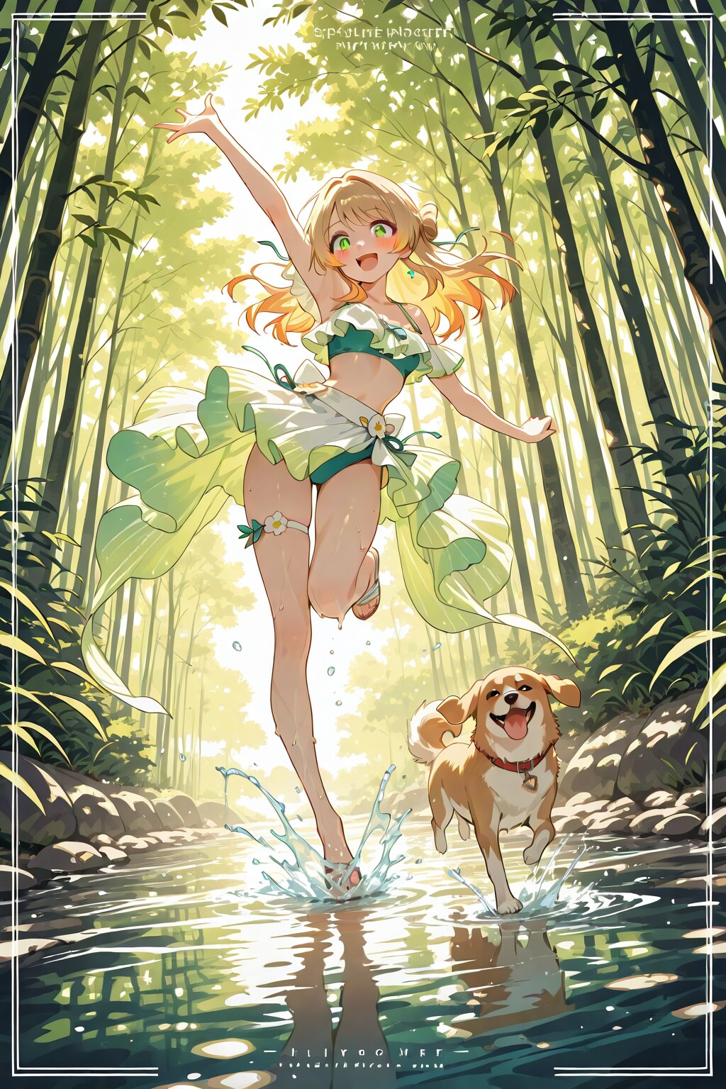 ワンコと水遊びな魔法少女 | の人気AIイラスト・グラビア