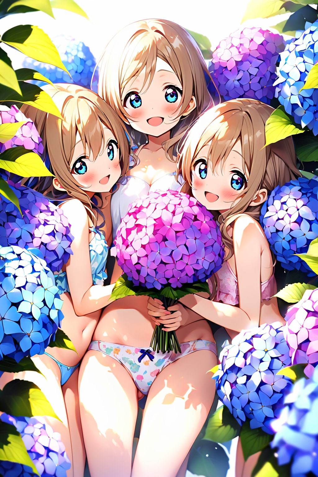 『今度は私たちがオニだね～♪』～あじさいカーテン2～（水着コレクション） | の人気AIイラスト・グラビア