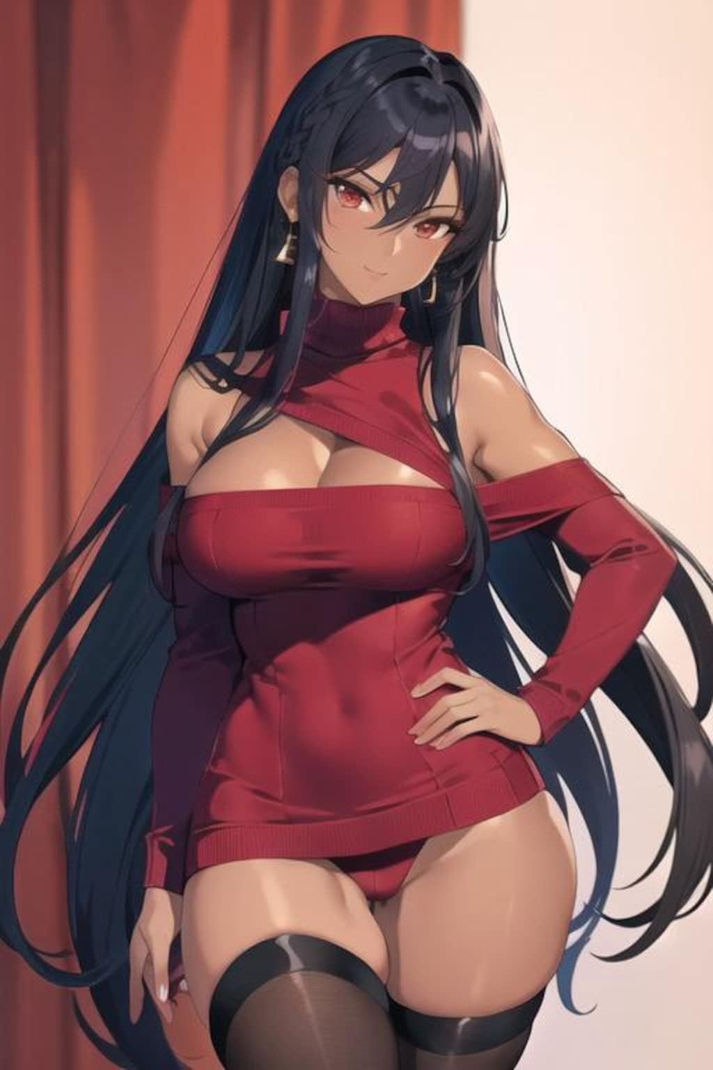 褐色ニットセータードレスギャル2