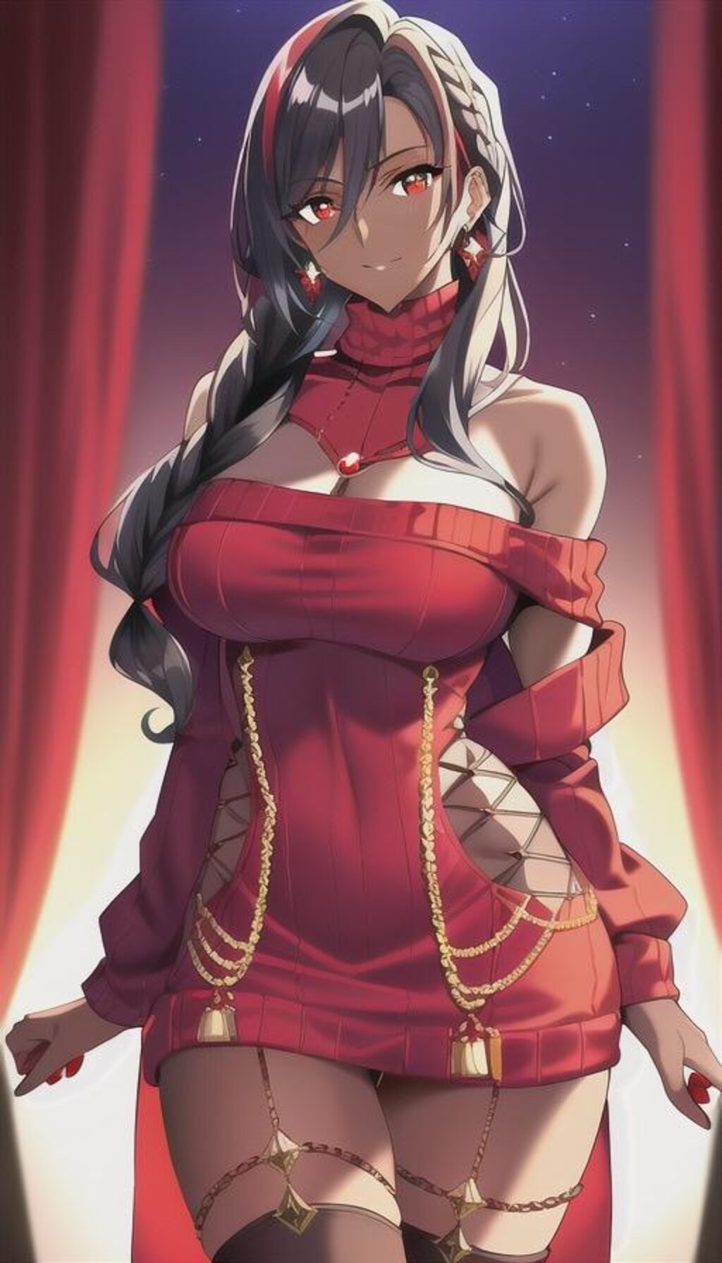 褐色ニットセータードレスギャル2