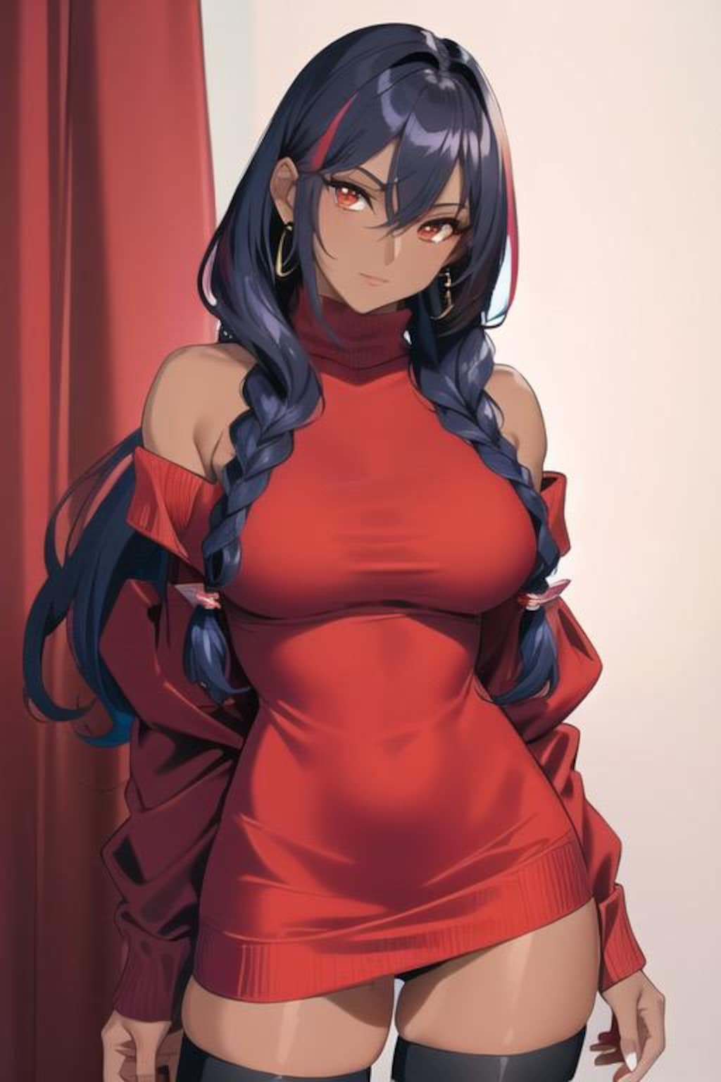 褐色ニットセータードレスギャル2