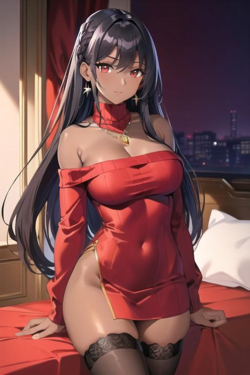 褐色ニットセータードレスギャル2