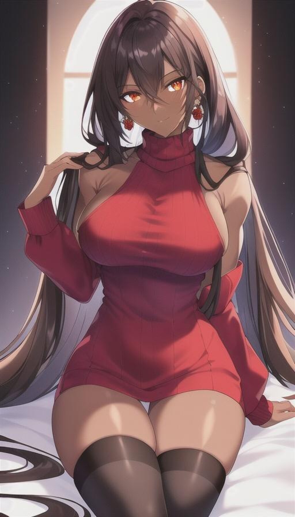 褐色ニットセータードレスギャル2