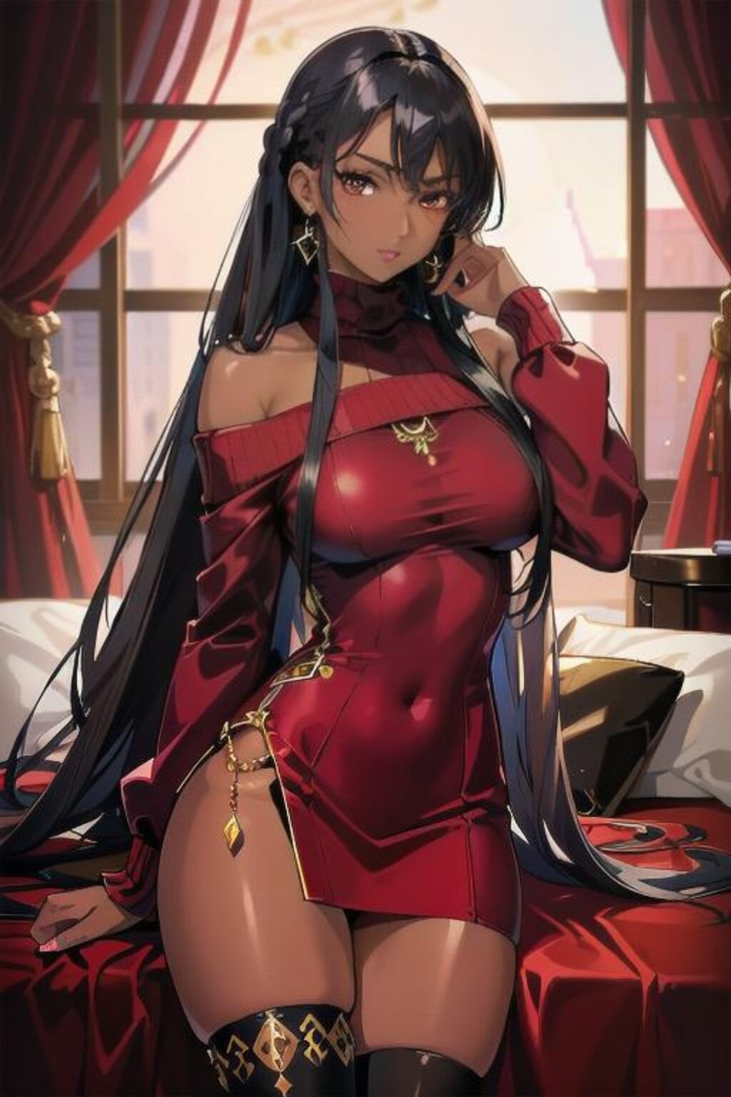 褐色ニットセータードレスギャル2