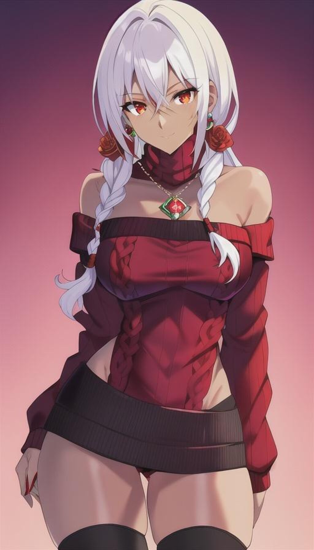 褐色ニットセータードレスギャル2