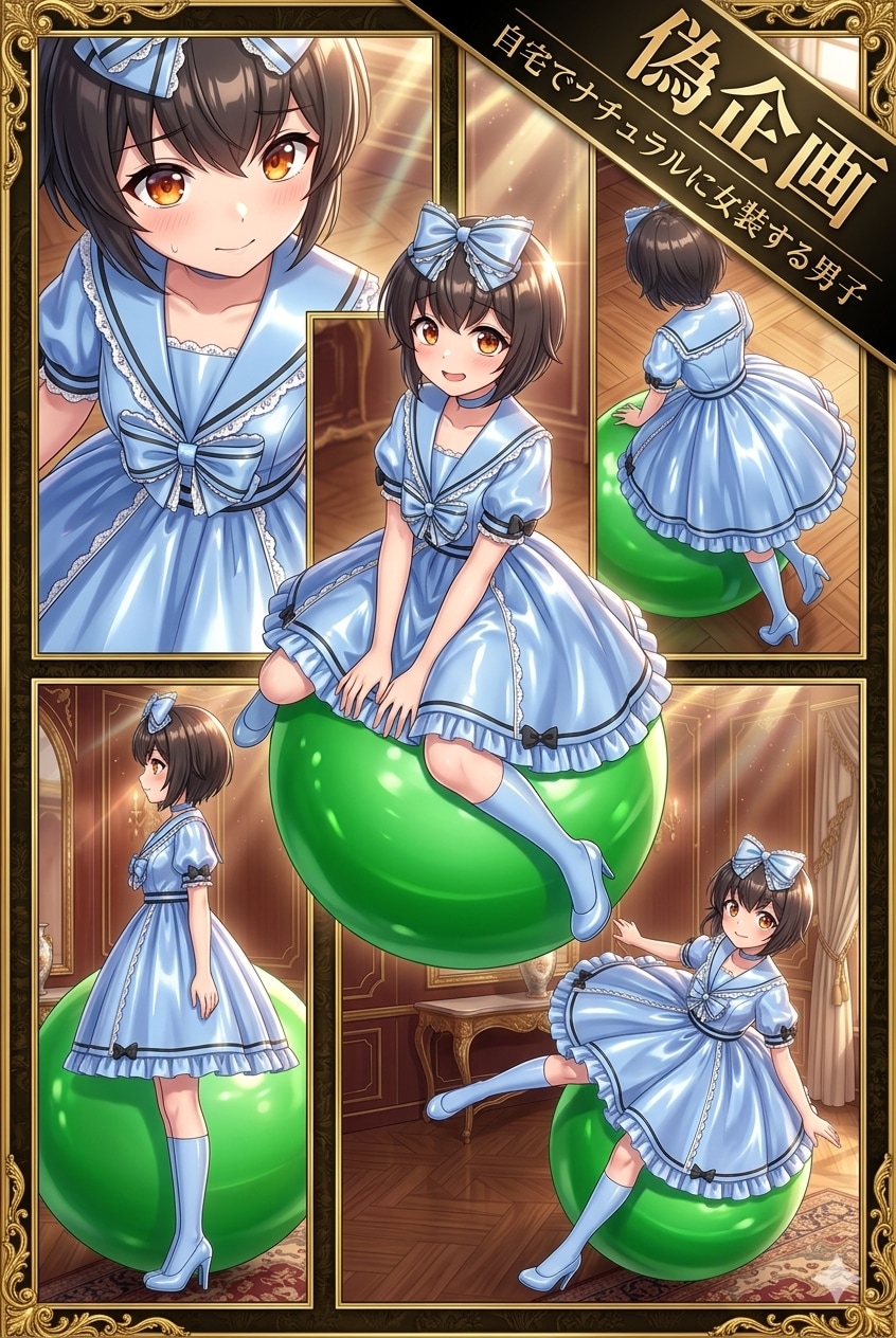 自宅でナチュラルに女装する男子　バランスボール | の人気AIイラスト・グラビア