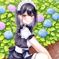 紫陽花と黒髪メイド 3枚目