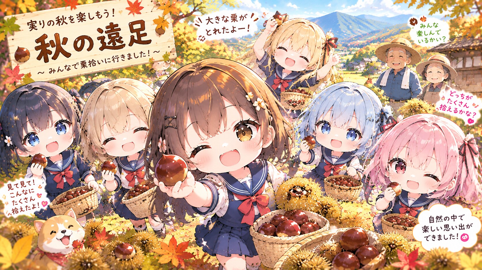 秋の遠足｜栗拾い３（67/100） | の人気AIイラスト・グラビア