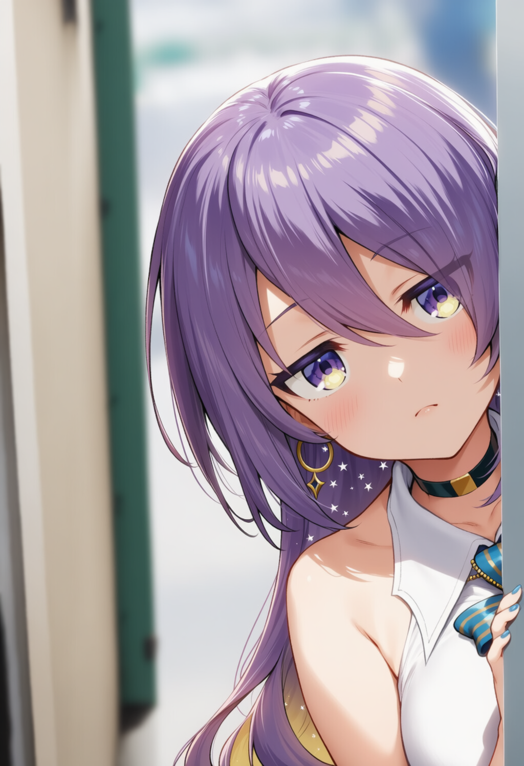 ムーナが物陰からジッと見つめているだけ