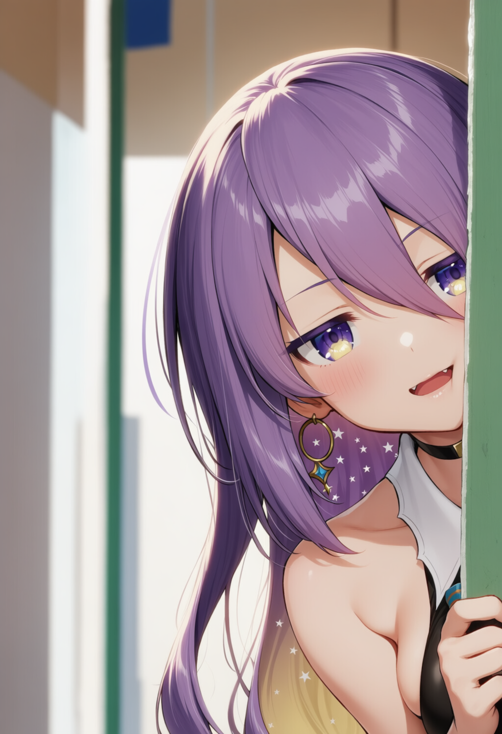 ムーナが物陰からジッと見つめているだけ