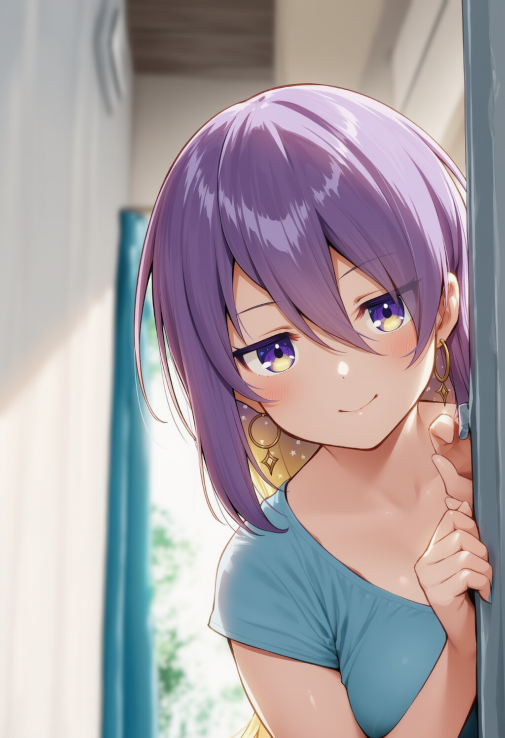 ムーナが物陰からジッと見つめているだけ