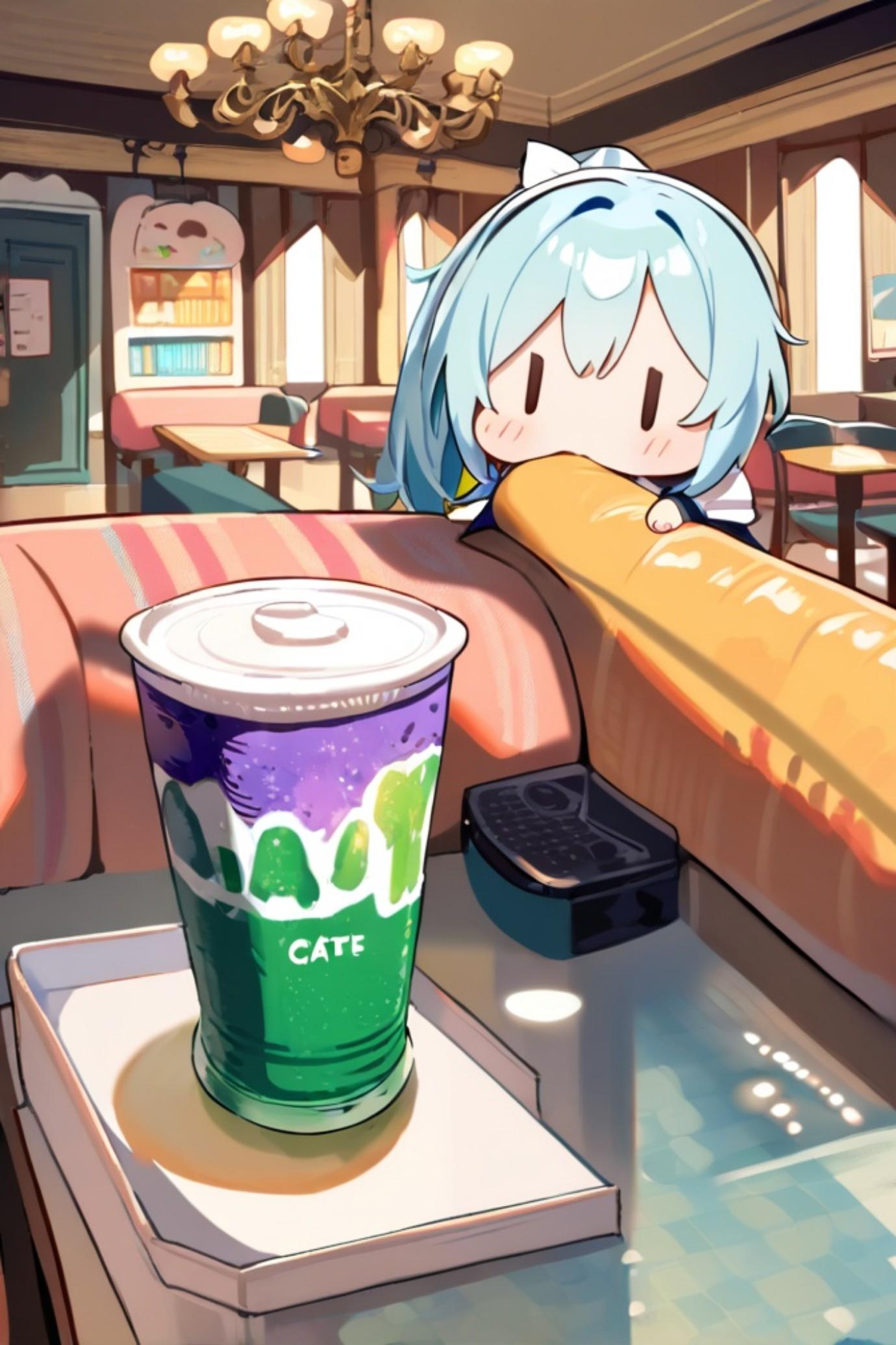 レストランで青髪ちゃん | の人気AIイラスト・グラビア