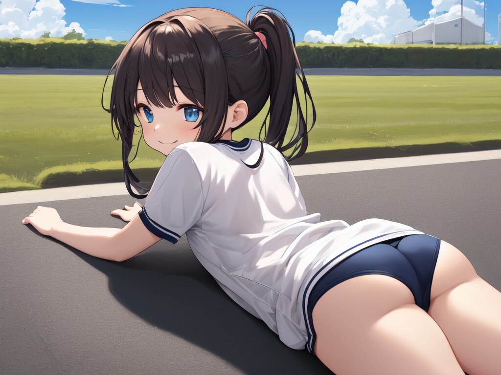 ブルマ姿でうつ伏せ