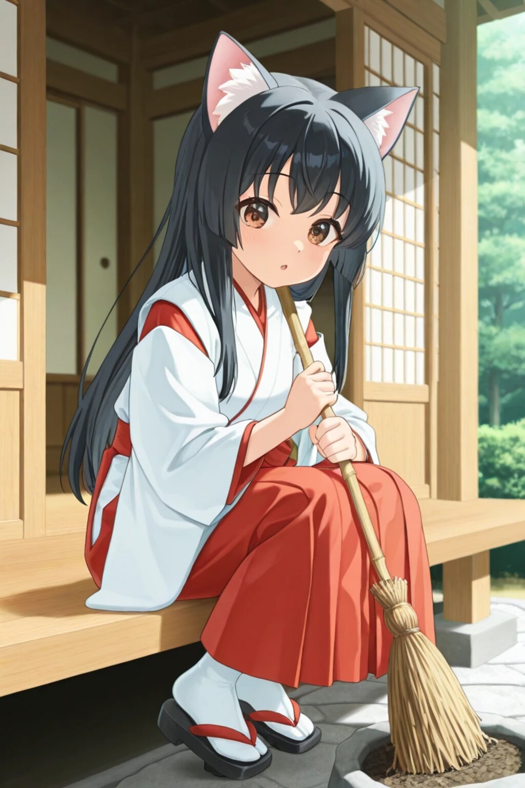 さくらちゃんの庭掃除