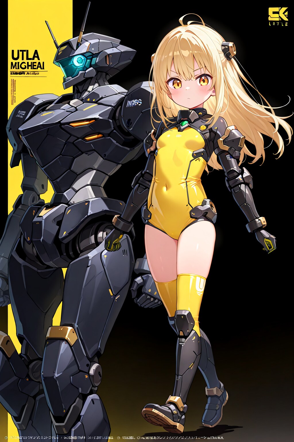 黒いロボと黄色のボディスーツ