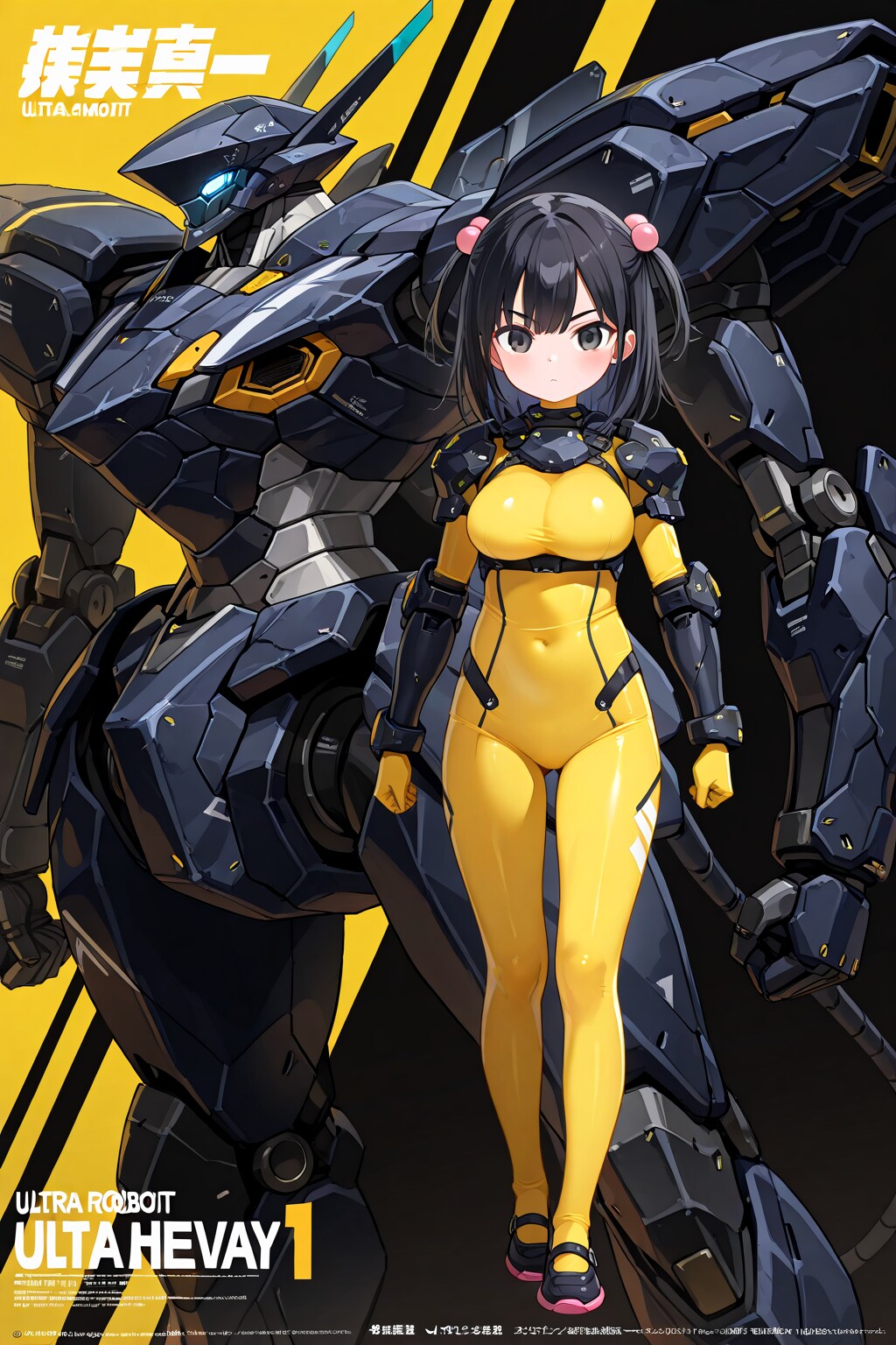 黒いロボと黄色のボディスーツ