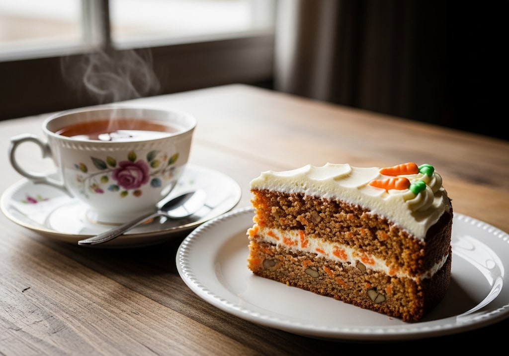 デザートの人参ケーキと紅茶のセット