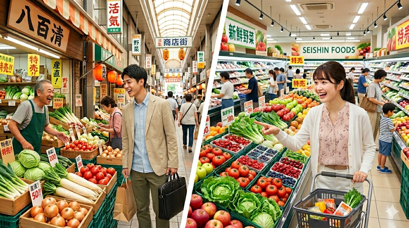 近所に活気あふれる商店街とかデカいスーパーマーケットがあると嬉しがち | の人気AIイラスト・グラビア