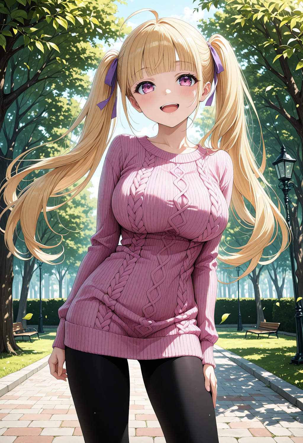 金髪ツインテ ニットワンピ