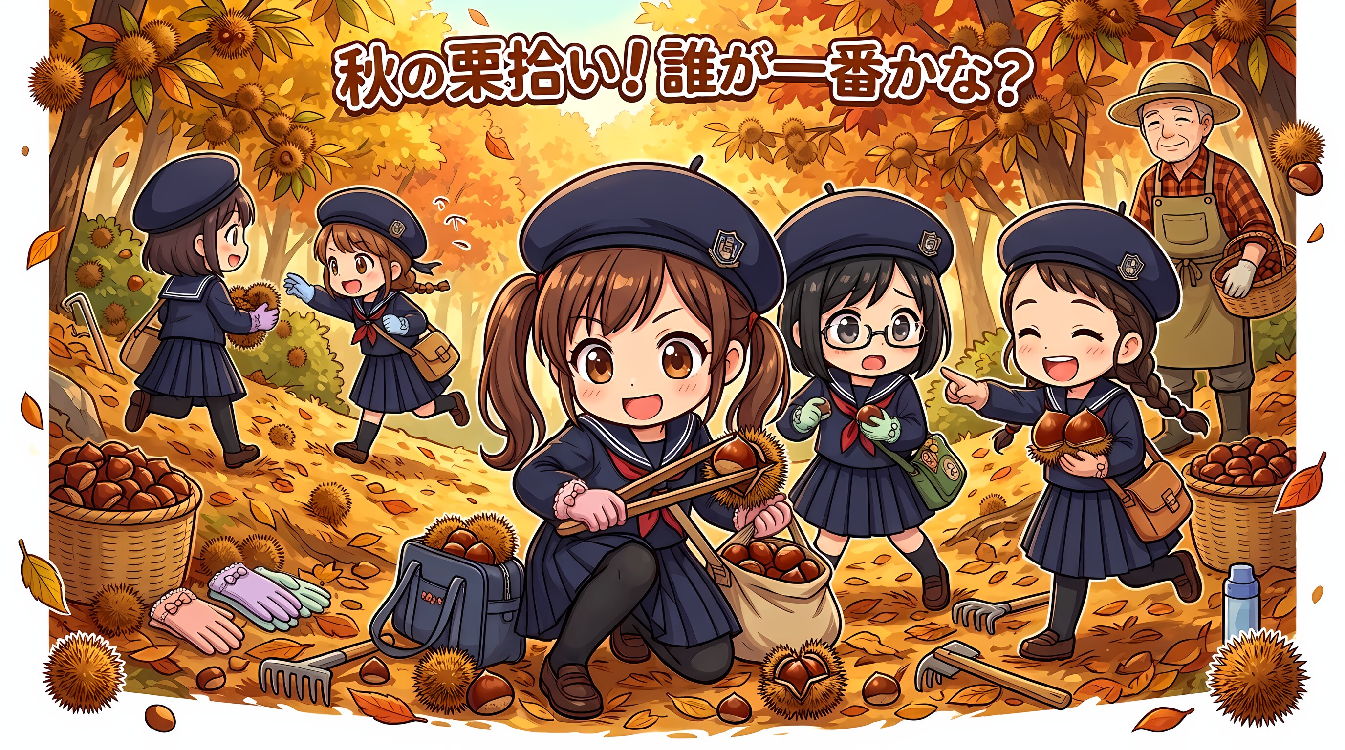 秋の遠足｜栗拾い２（66/100） | の人気AIイラスト・グラビア