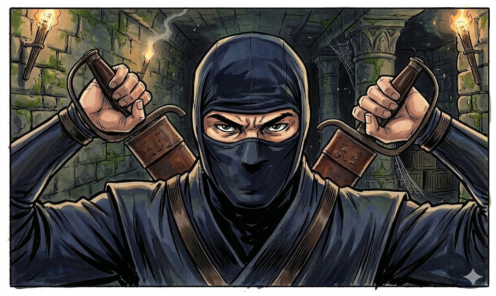 忍者と胡蝶双刀（バタフライナイフ）