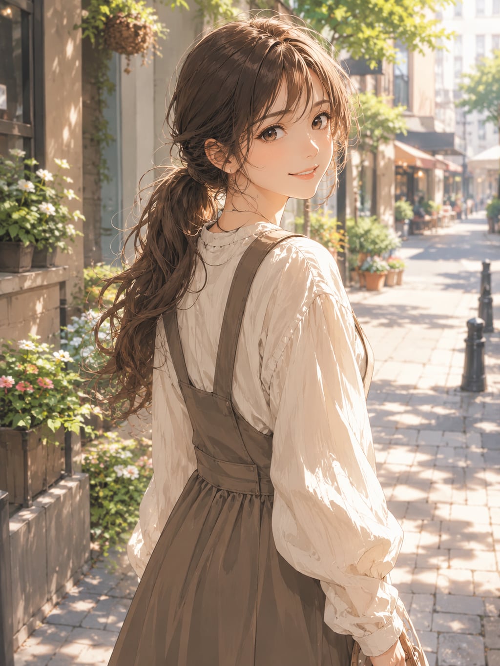 サロペットの女性　2枚