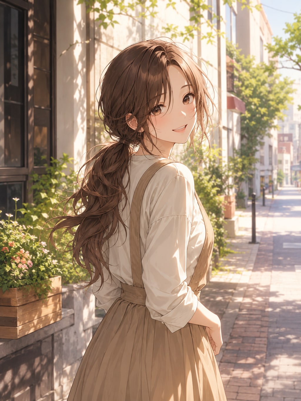 サロペットの女性　2枚