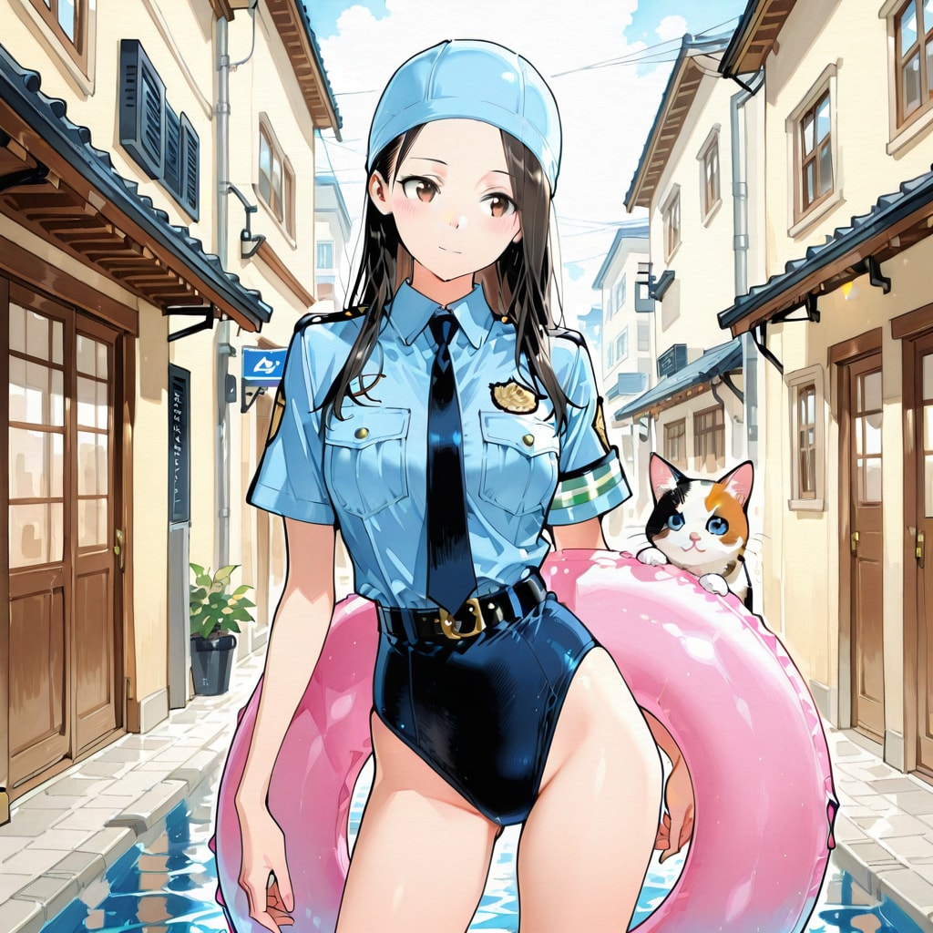 水没の街でバカンス婦警さん