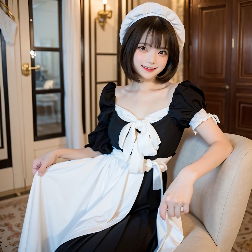 黒髪ボブでメイド服の美女１６