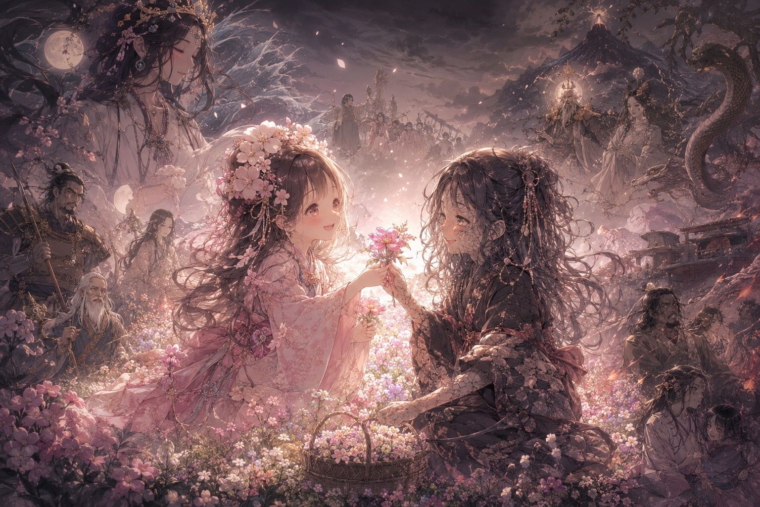 幼い頃のイワナガヒメとコノハナサクヤヒメ | の人気AIイラスト・グラビア