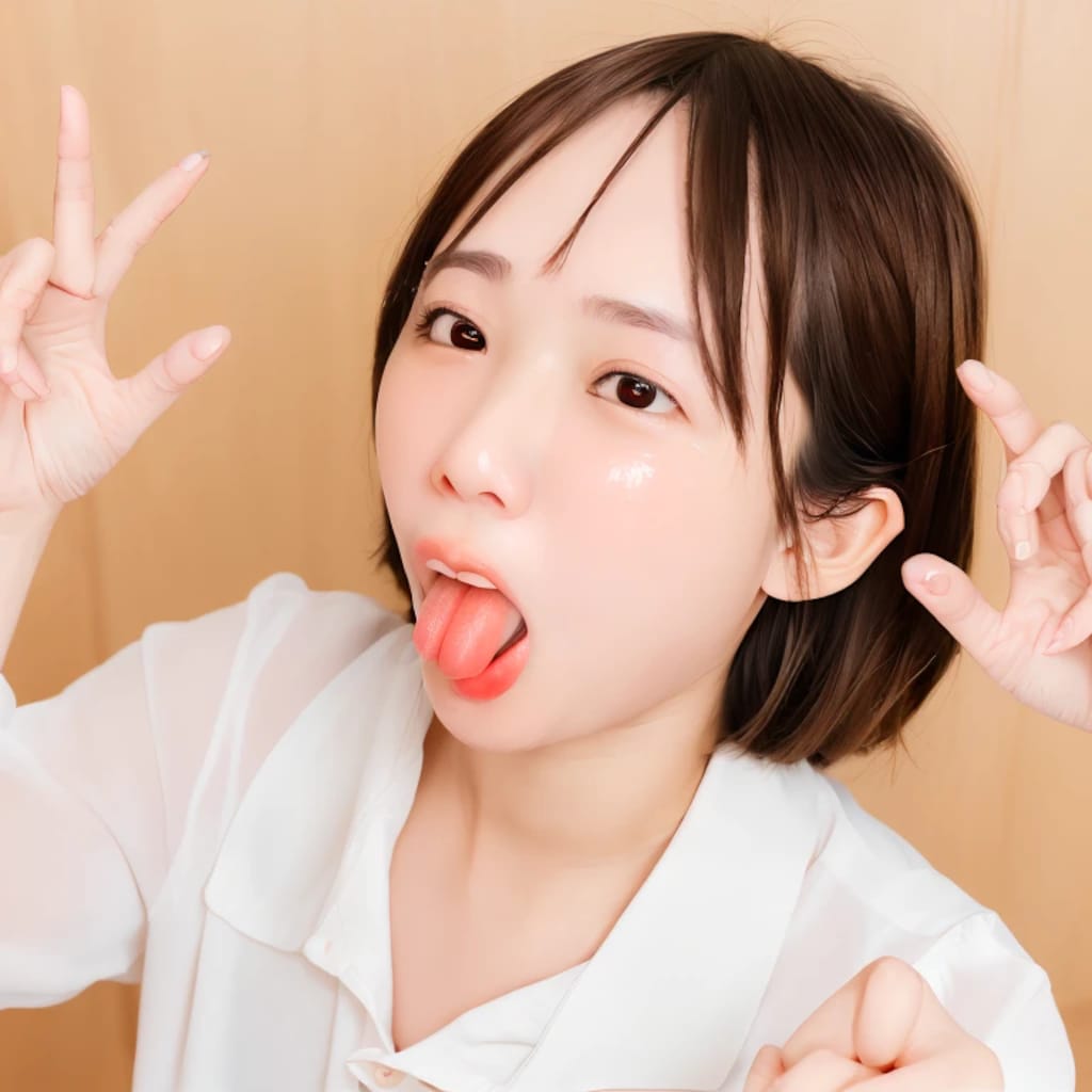 黒髪ボブの舌出し美女１８