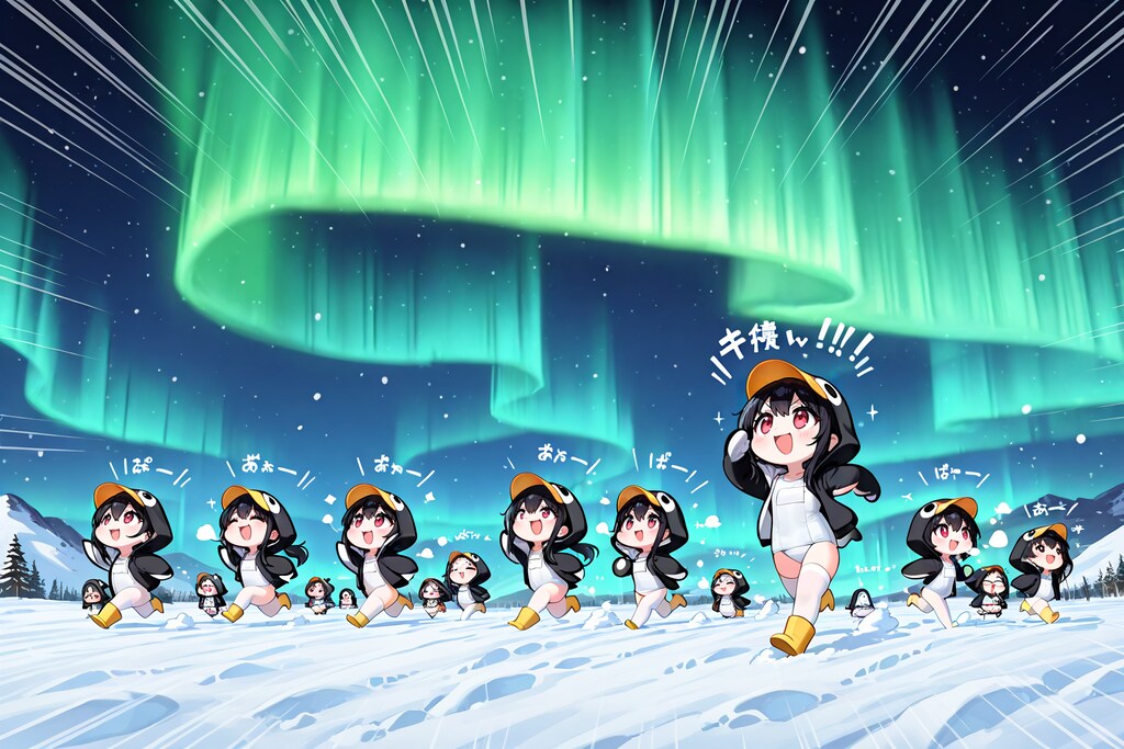 南極のペンギンちゃんとオーロラ観察