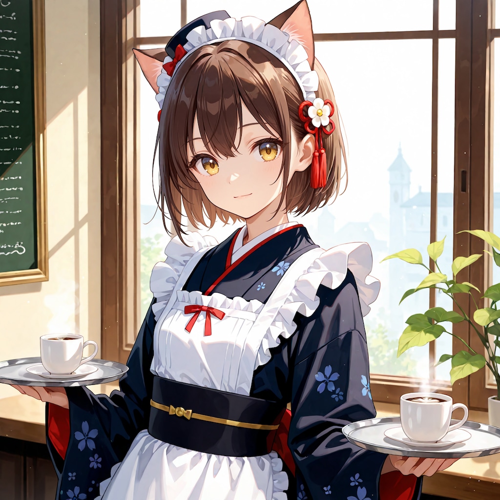 和風メイドな喫茶店で働く猫娘さん