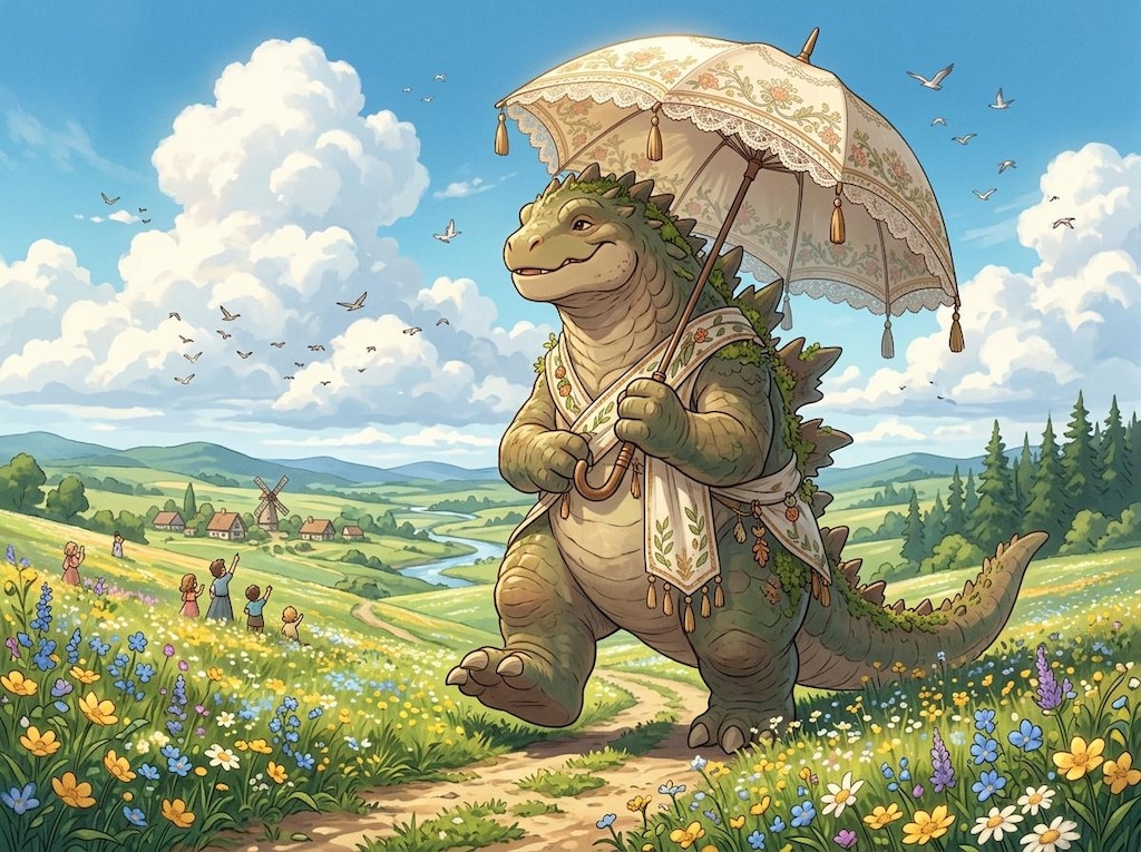 休日の木陰を探す怪獣さん