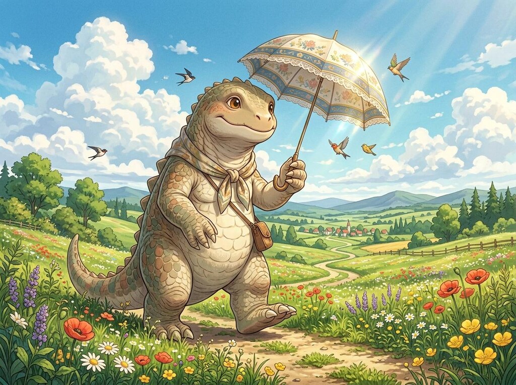 休日の木陰を探す怪獣さん