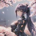 夜桜の下に佇む機械娘 4枚目
