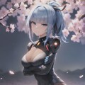 夜桜の下に佇む機械娘 2枚目