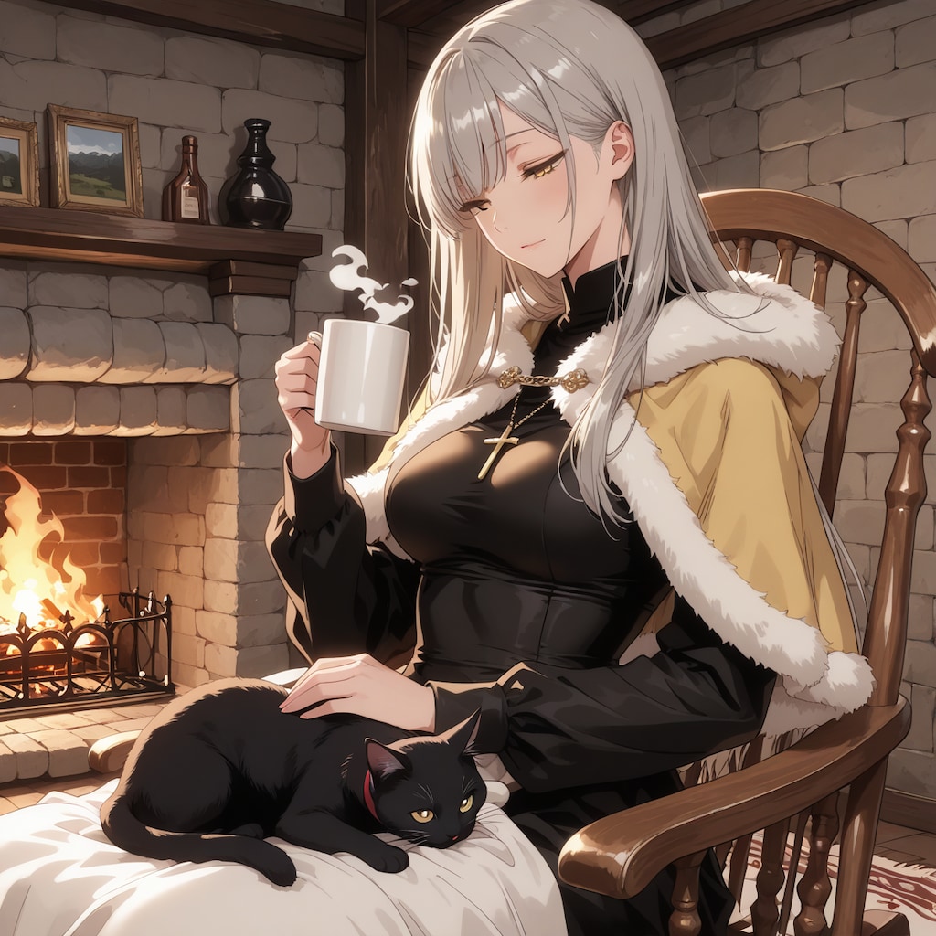 暖炉と猫