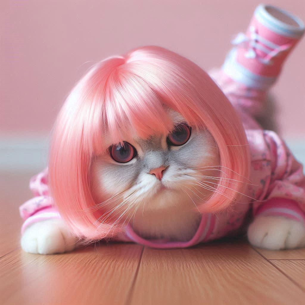ピンク髪の猫