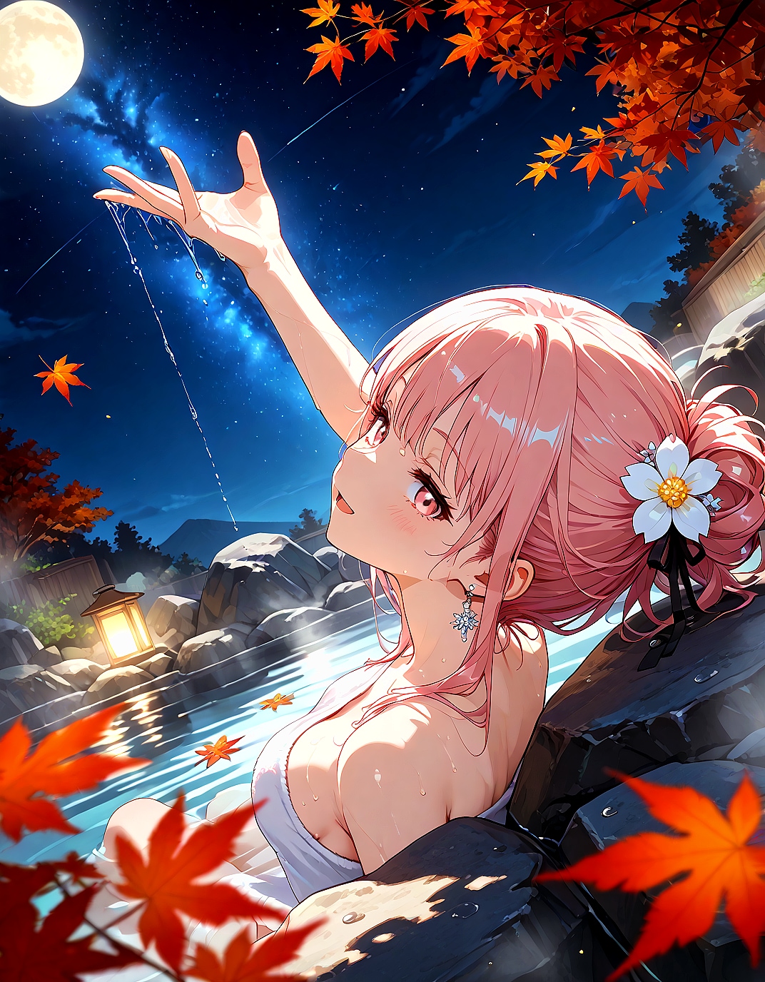 月夜の温泉