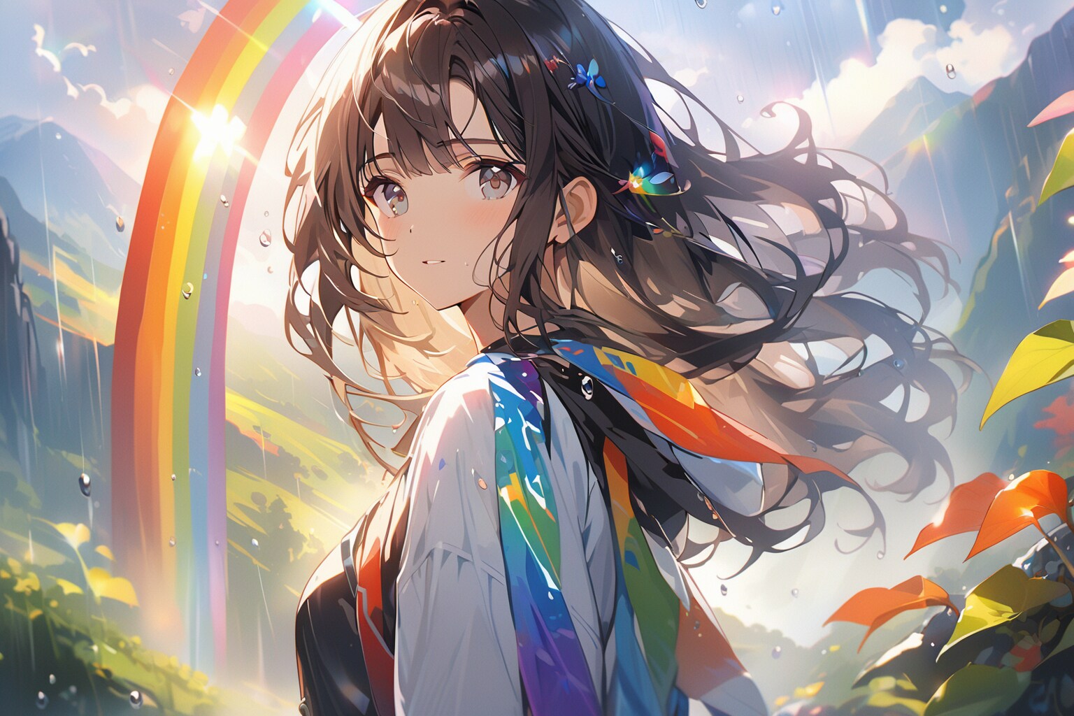 雨上がり山の向こうに虹が出て 2 | の人気AIイラスト・グラビア